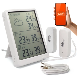 Stacja pogodowa LCD Termometr Higrometr Termohigrometr 2 Czujniki Tuya WiFi