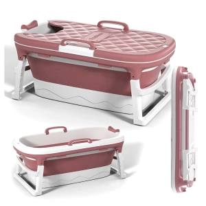 Wanna Składana Silikonowa Różowa Przenośna Kąpiel Pokrywa Domowe SPA 136cm