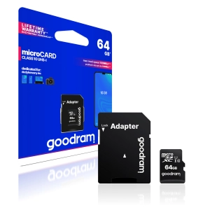 Szybka Karta Pamięci Micro SD GoodRam 64GB z Adapterem CLASS10 U1 100 MB/s